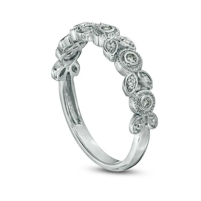 Goldia Rings 010 CT TW Natural Diamond Flower Antique VintageStyle Stackable Band in Solid 10K White Gold Goldia Rings 010 CT TW Natural Diamond Flower Antique VintageStyle Stackable Band in Solid 10K White Gold