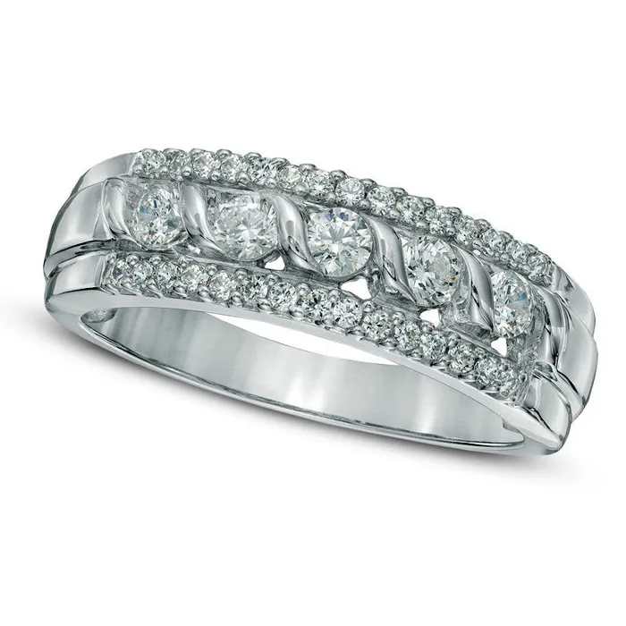 Goldia Rings 050 CT TW Natural Diamond Five Stone Swirl Band in Solid 10K White Gold Goldia Rings 050 CT TW Natural Diamond Five Stone Swirl Band in Solid 10K White Gold