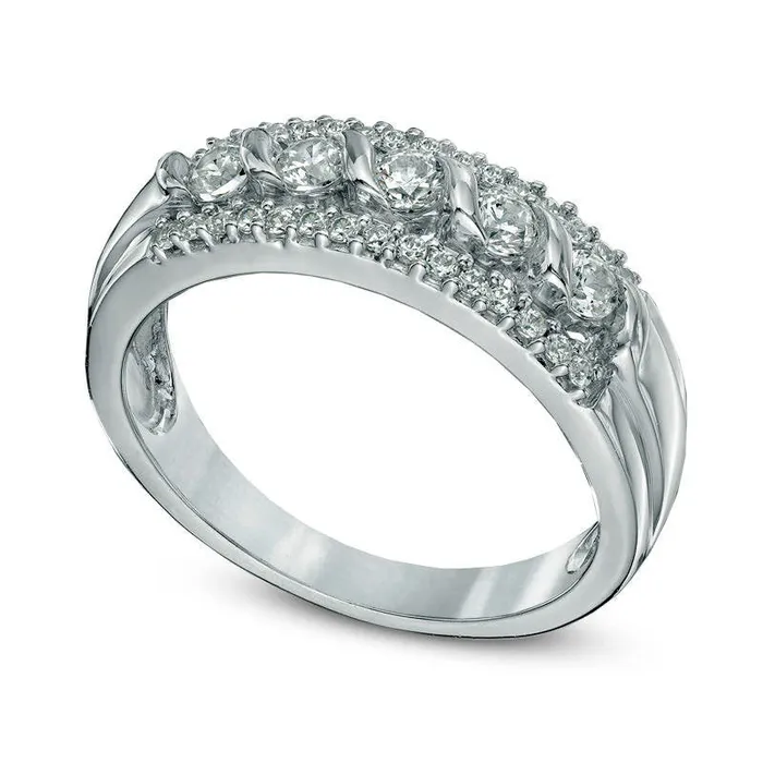 Goldia Rings 050 CT TW Natural Diamond Five Stone Swirl Band in Solid 10K White Gold Goldia Rings 050 CT TW Natural Diamond Five Stone Swirl Band in Solid 10K White Gold