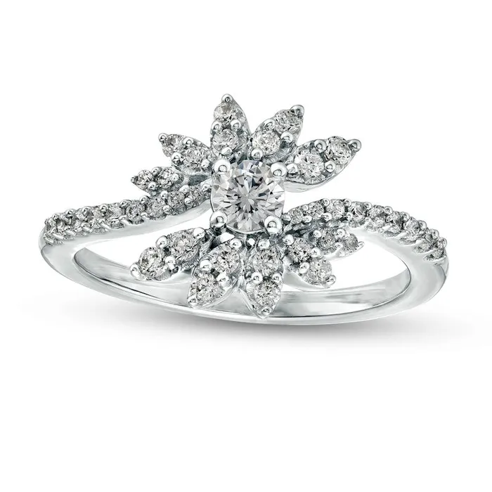 Goldia Rings 050 CT TW Natural Diamond Flower Split Wrap Ring in Solid 10K White Gold Goldia Rings 050 CT TW Natural Diamond Flower Split Wrap Ring in Solid 10K White Gold