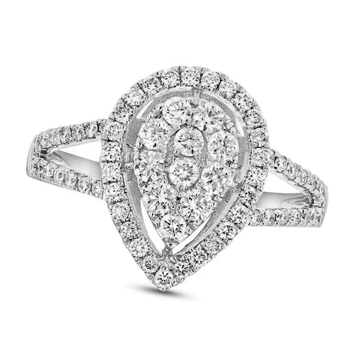 Goldia Rings 075 CT TW Composite Natural Diamond PearShaped Frame Split Shank Engagement Ring in Solid 18K White Gold HSI2 Goldia Rings 075 CT TW Composite Natural Diamond PearShaped Frame Split Shank Engagement Ring in Solid 18K White Gold HSI2