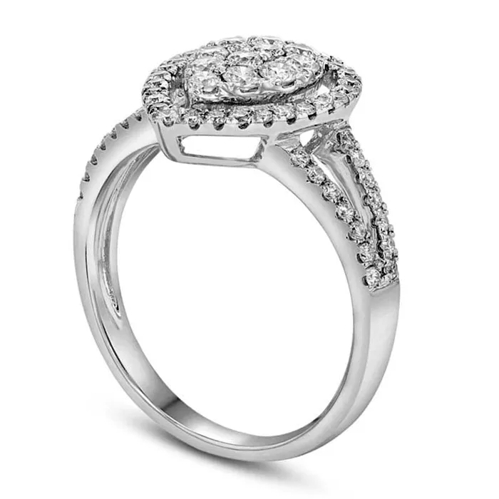 Goldia Rings 075 CT TW Composite Natural Diamond PearShaped Frame Split Shank Engagement Ring in Solid 18K White Gold HSI2 Goldia Rings 075 CT TW Composite Natural Diamond PearShaped Frame Split Shank Engagement Ring in Solid 18K White Gold HSI2