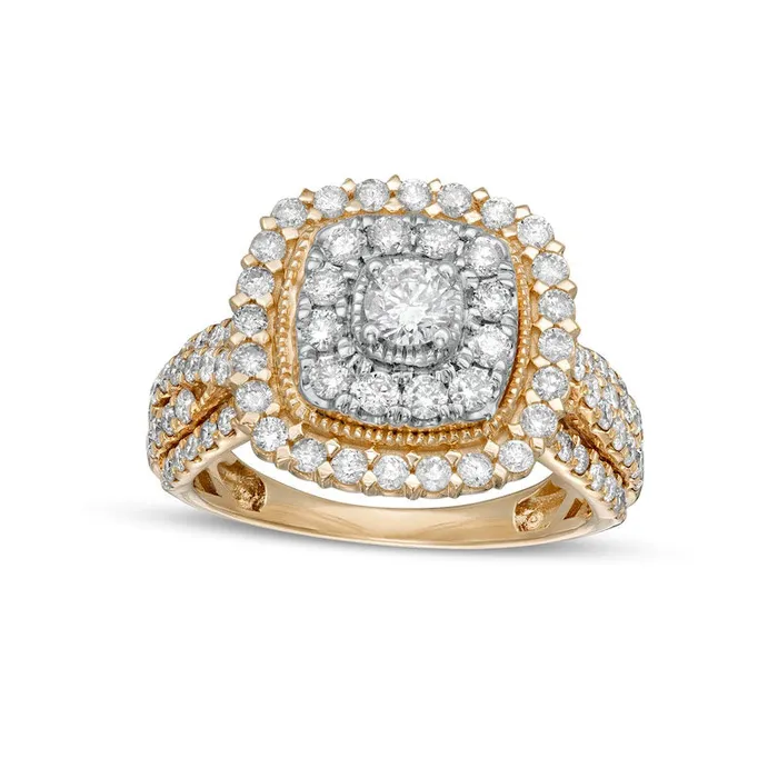 Goldia Rings 15 CT TW Natural Diamond Double CushionShaped Frame Twist Shank Engagement Ring in Solid 10K Yellow Gold Goldia Rings 15 CT TW Natural Diamond Double CushionShaped Frame Twist Shank Engagement Ring in Solid 10K Yellow Gold
