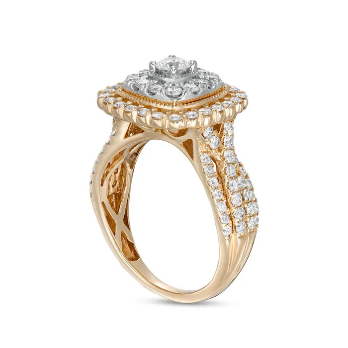 Goldia Rings 15 CT TW Natural Diamond Double CushionShaped Frame Twist Shank Engagement Ring in Solid 10K Yellow Gold Goldia Rings 15 CT TW Natural Diamond Double CushionShaped Frame Twist Shank Engagement Ring in Solid 10K Yellow Gold
