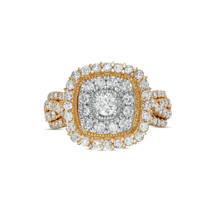 Goldia Rings 15 CT TW Natural Diamond Double CushionShaped Frame Twist Shank Engagement Ring in Solid 10K Yellow Gold Goldia Rings 15 CT TW Natural Diamond Double CushionShaped Frame Twist Shank Engagement Ring in Solid 10K Yellow Gold