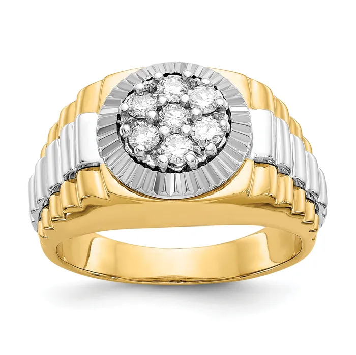 Goldia Rings 14k TwoTone 12 Ct Lab Grown Diamond VSSI G Ridged Mens Ring Goldia Rings 14k TwoTone 12 Ct Lab Grown Diamond VSSI G Ridged Mens Ring