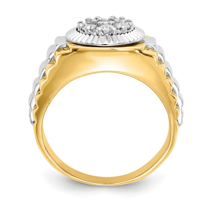 Goldia Rings 14k TwoTone 12 Ct Lab Grown Diamond VSSI G Ridged Mens Ring