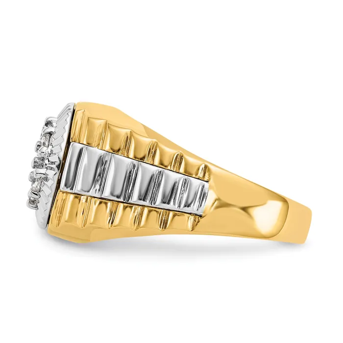 Goldia Rings 14k TwoTone 12 Ct Lab Grown Diamond VSSI G Ridged Mens Ring