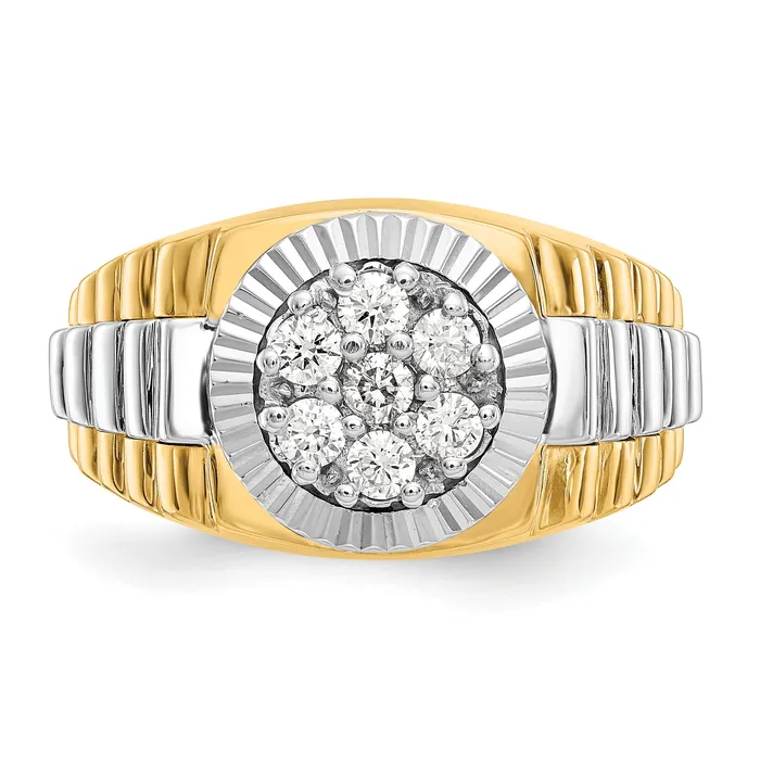 Goldia Rings 14k TwoTone 12 Ct Lab Grown Diamond VSSI G Ridged Mens Ring