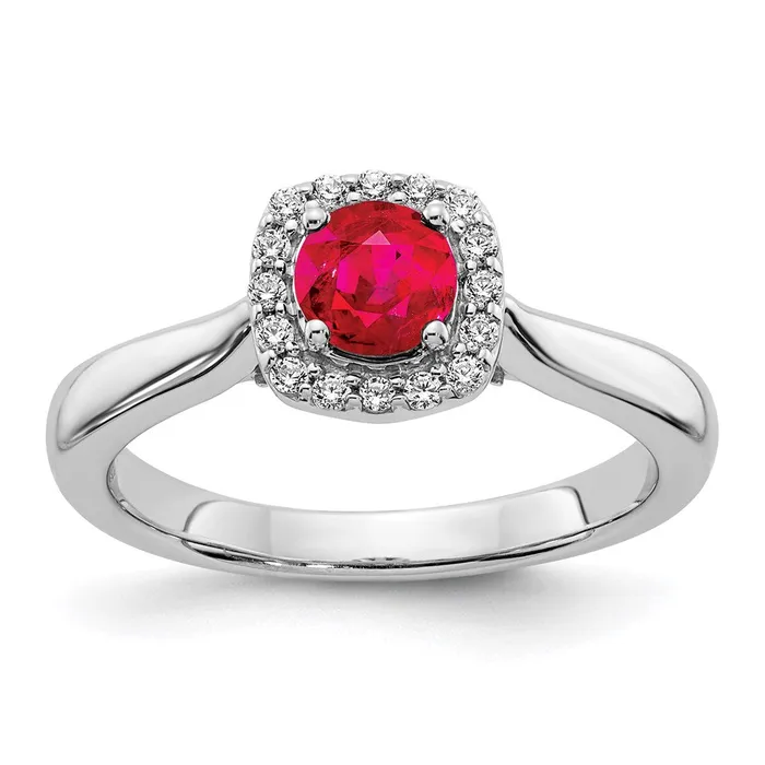 Goldia Rings 14k White Gold Real Diamond and Ruby Halo Ring