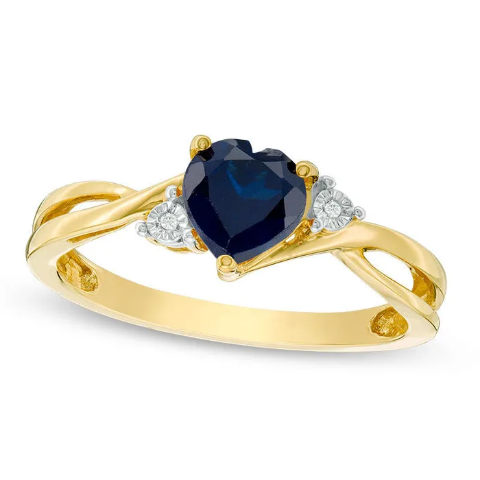 Goldia Rings 60mm HeartShaped LabCreated Blue Sapphire and Diamond Accent Split Shank Ring in Solid 10K Yellow Gold Goldia Rings 60mm HeartShaped LabCreated Blue Sapphire and Diamond Accent Split Shank Ring in Solid 10K Yellow Gold