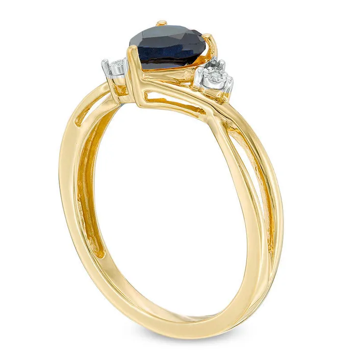 Goldia Rings 60mm HeartShaped LabCreated Blue Sapphire and Diamond Accent Split Shank Ring in Solid 10K Yellow Gold Goldia Rings 60mm HeartShaped LabCreated Blue Sapphire and Diamond Accent Split Shank Ring in Solid 10K Yellow Gold