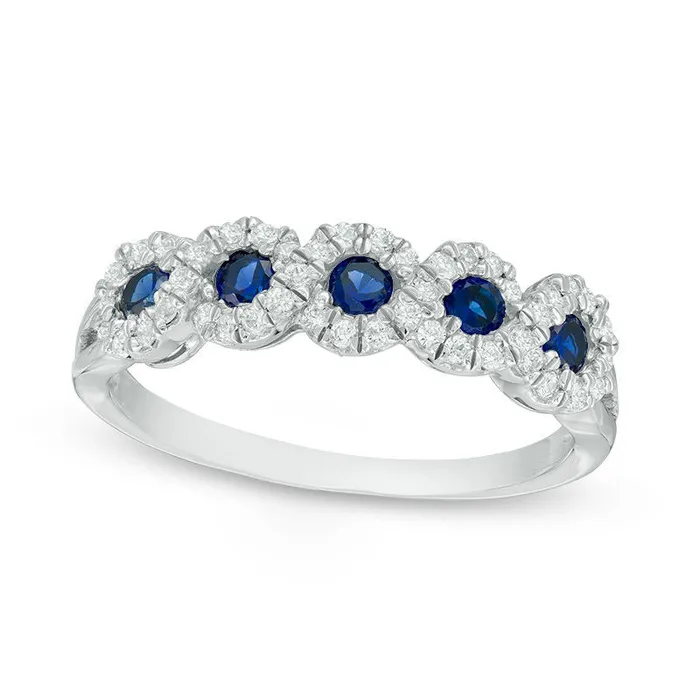 Goldia Rings LabCreated Blue Sapphire and 020 CT TW Diamond Frame Five Stone Ring in Solid 10K White Gold Goldia Rings LabCreated Blue Sapphire and 020 CT TW Diamond Frame Five Stone Ring in Solid 10K White Gold