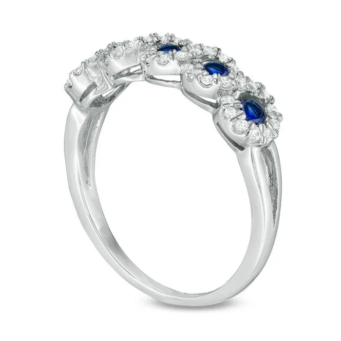 Goldia Rings LabCreated Blue Sapphire and 020 CT TW Diamond Frame Five Stone Ring in Solid 10K White Gold Goldia Rings LabCreated Blue Sapphire and 020 CT TW Diamond Frame Five Stone Ring in Solid 10K White Gold