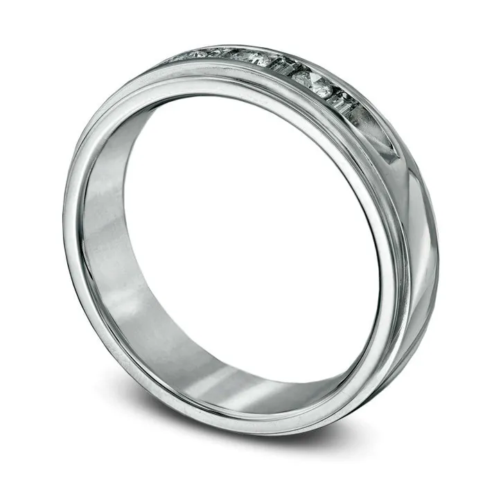 Goldia Rings Mens 050 CT TW Round and Baguette Natural Diamond Wedding Band in Solid 14K White Gold Goldia Rings Mens 050 CT TW Round and Baguette Natural Diamond Wedding Band in Solid 14K White Gold