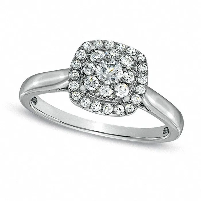 Goldia Rings Previously Owned 050 CT TW Natural Diamond Cluster Cushion Frame Engagement Ring in Solid 14K White Gold Goldia Rings Previously Owned 050 CT TW Natural Diamond Cluster Cushion Frame Engagement Ring in Solid 14K White Gold