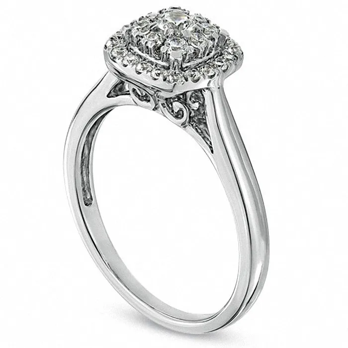 Goldia Rings Previously Owned 050 CT TW Natural Diamond Cluster Cushion Frame Engagement Ring in Solid 14K White Gold Goldia Rings Previously Owned 050 CT TW Natural Diamond Cluster Cushion Frame Engagement Ring in Solid 14K White Gold