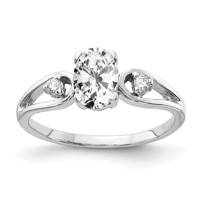 Goldia Rings Solid 14k White Gold 7x5mm Oval Cubic Zirconia A Simulated CZ Ring