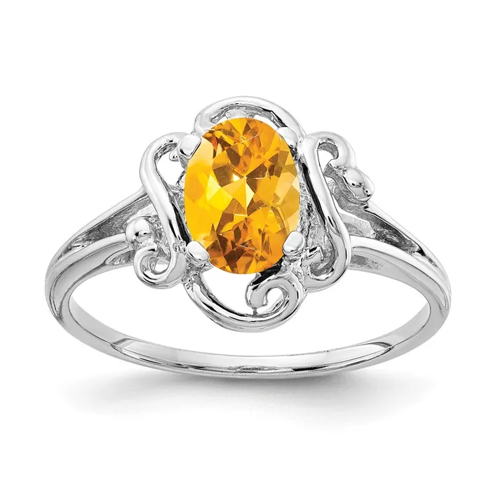 Goldia Rings Solid 14k White Gold 7x5mm Oval Simulated Citrine Ring