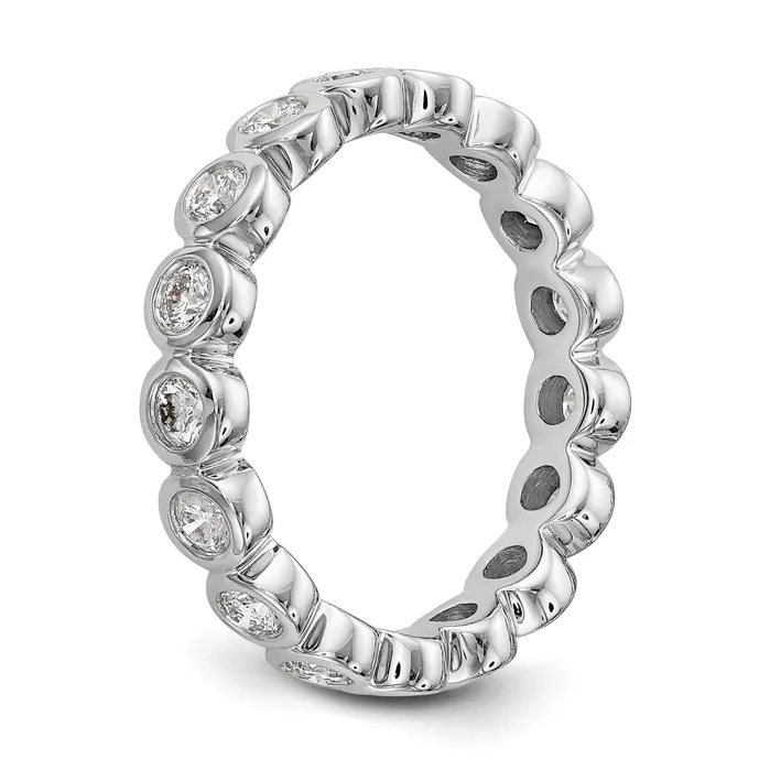 Goldia Rings Solid Real 14k White Gold Polished 1ct Bezel Set CZ Eternity Wedding Band Ring