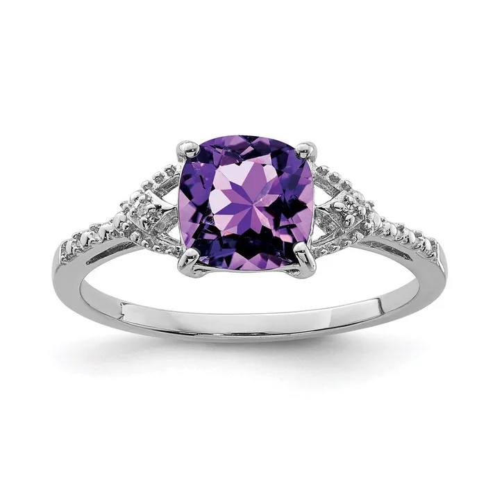 Goldia Rings Sterling Silver Rhodiumplated Diamond and Amethyst Ring