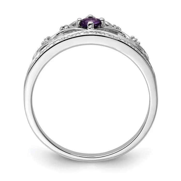 Goldia Rings Sterling Silver Rhodiumplated Diamond and Amethyst Ring