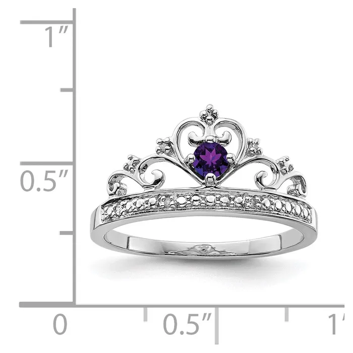 Goldia Rings Sterling Silver Rhodiumplated Diamond and Amethyst Ring