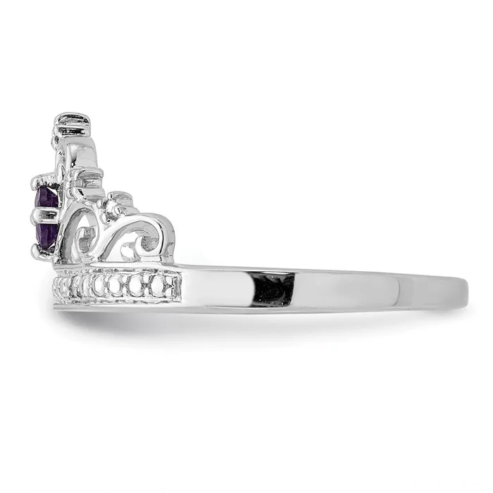 Goldia Rings Sterling Silver Rhodiumplated Diamond and Amethyst Ring