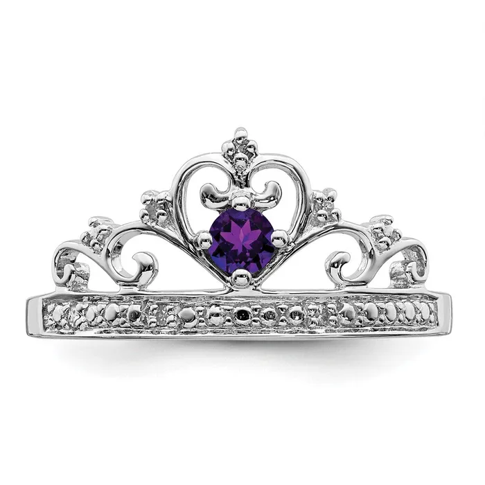 Goldia Rings Sterling Silver Rhodiumplated Diamond and Amethyst Ring