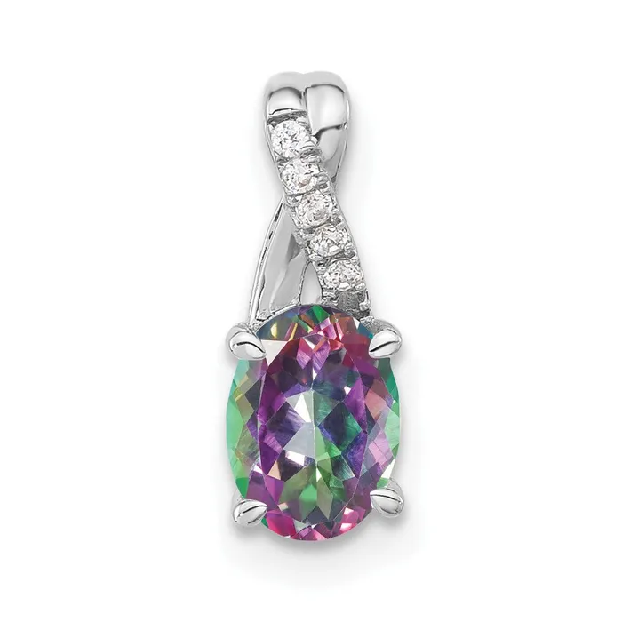 Goldia Solid 14k White Gold Oval Mystic Fire Topaz and Simulated CZ Pendant Necklaces Goldia Solid 14k White Gold Oval Mystic Fire Topaz and Simulated CZ Pendant Necklaces