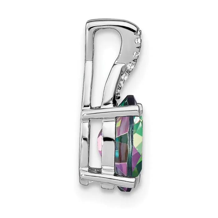 Goldia Solid 14k White Gold Oval Mystic Fire Topaz and Simulated CZ Pendant Necklaces Goldia Solid 14k White Gold Oval Mystic Fire Topaz and Simulated CZ Pendant Necklaces