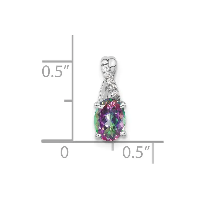 Goldia Solid 14k White Gold Oval Mystic Fire Topaz and Simulated CZ Pendant Necklaces Goldia Solid 14k White Gold Oval Mystic Fire Topaz and Simulated CZ Pendant Necklaces