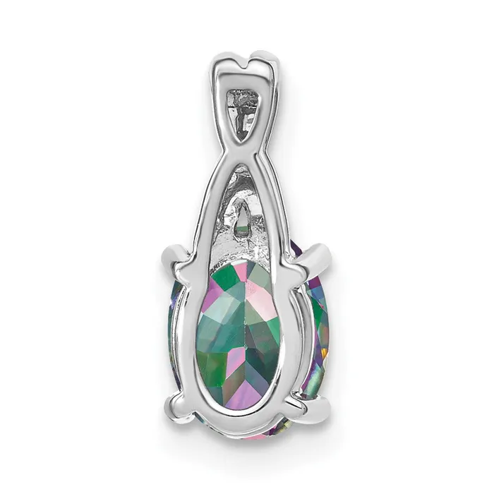 Goldia Solid 14k White Gold Oval Mystic Fire Topaz and Simulated CZ Pendant Necklaces Goldia Solid 14k White Gold Oval Mystic Fire Topaz and Simulated CZ Pendant Necklaces