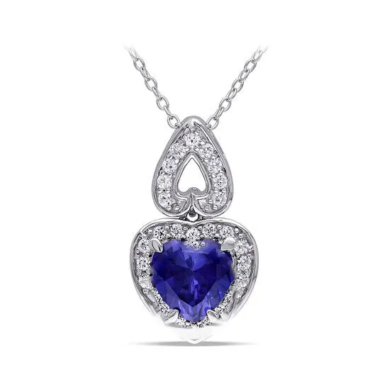 JMS always Necklaces Original AMOUR 3 110 CT TGW Created Blue and Created White Sapphire Heart Halo Pendant with Chain In Sterling Silver JMS always Necklaces Original AMOUR 3 110 CT TGW Created Blue and Created White Sapphire Heart Halo Pendant with Chain In Sterling Silver