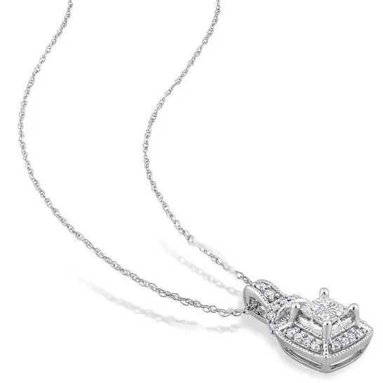 JMS always Original AMOUR 2piece Set Of 58 CT TW Princess and Round Diamond Cluster Stud Earrings and Pendant with Chain In 10K White Gold Earrings JMS always Original AMOUR 2piece Set Of 58 CT TW Princess and Round Diamond Cluster Stud Earrings and Pendant with Chain In 10K White Gold Earrings