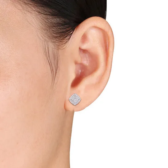 JMS always Original AMOUR 2piece Set Of 58 CT TW Princess and Round Diamond Cluster Stud Earrings and Pendant with Chain In 10K White Gold Earrings JMS always Original AMOUR 2piece Set Of 58 CT TW Princess and Round Diamond Cluster Stud Earrings and Pendant with Chain In 10K White Gold Earrings