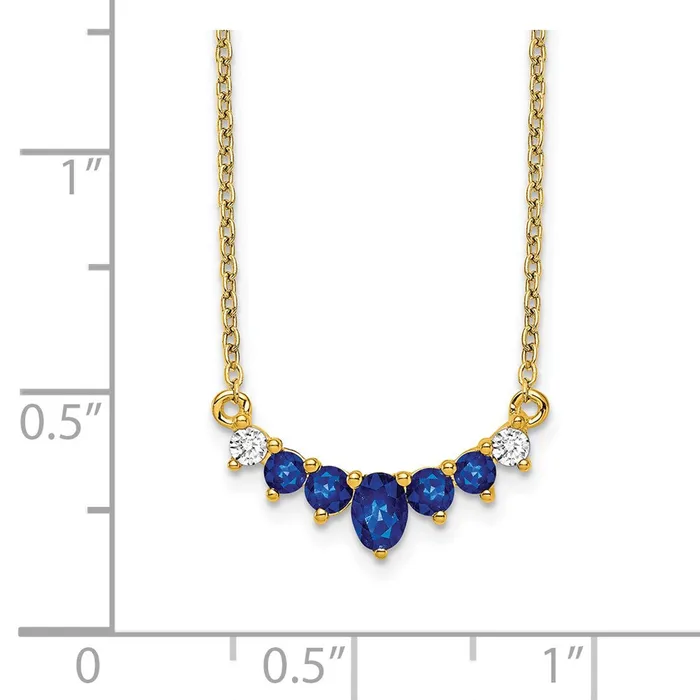 Necklaces 14K Yellow Gold Sapphire and Real Diamond 18 inch Necklace Goldia