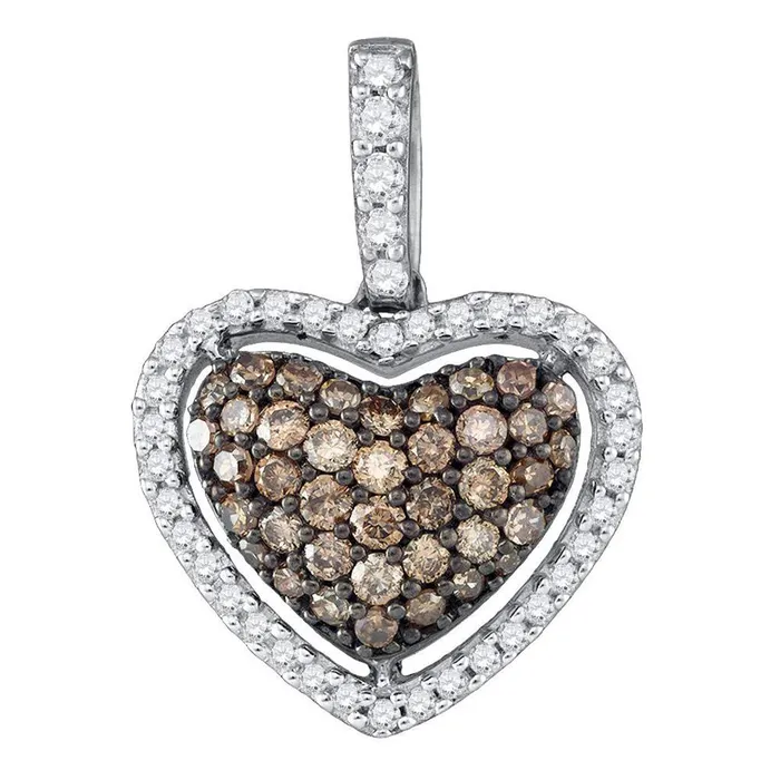 Necklaces gndatlanta 14k White Gold Round Brown Diamond Heart Pendant 12 Cttw Necklaces gndatlanta 14k White Gold Round Brown Diamond Heart Pendant 12 Cttw