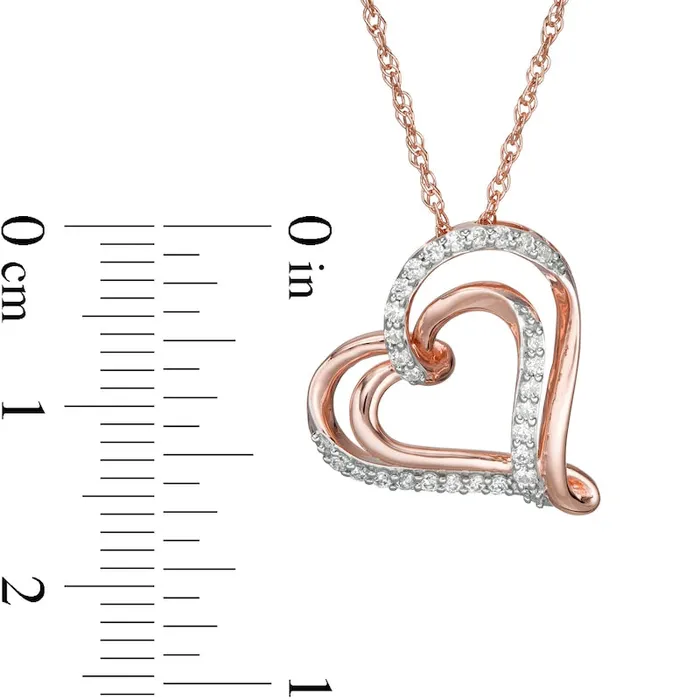 Necklaces Goldia 025 CT TW Natural Diamond Double Tilted Heart Pendant in 10K Rose Gold Necklaces Goldia 025 CT TW Natural Diamond Double Tilted Heart Pendant in 10K Rose Gold