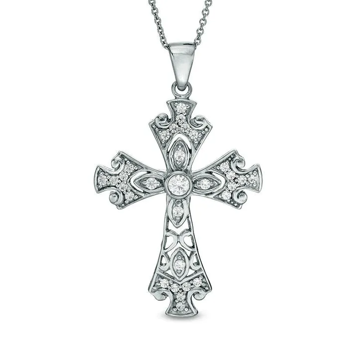 Necklaces Goldia 033 CT TW Natural Diamond Ornate Cross Pendant in 14K White Gold Necklaces Goldia 033 CT TW Natural Diamond Ornate Cross Pendant in 14K White Gold