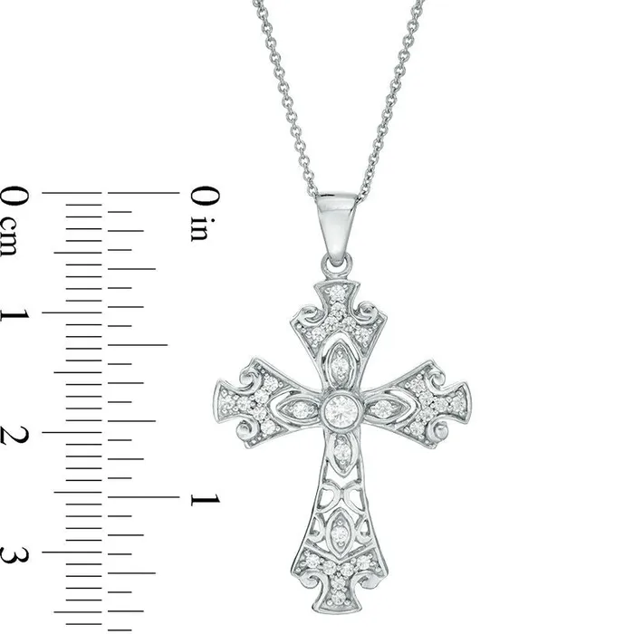 Necklaces Goldia 033 CT TW Natural Diamond Ornate Cross Pendant in 14K White Gold Necklaces Goldia 033 CT TW Natural Diamond Ornate Cross Pendant in 14K White Gold
