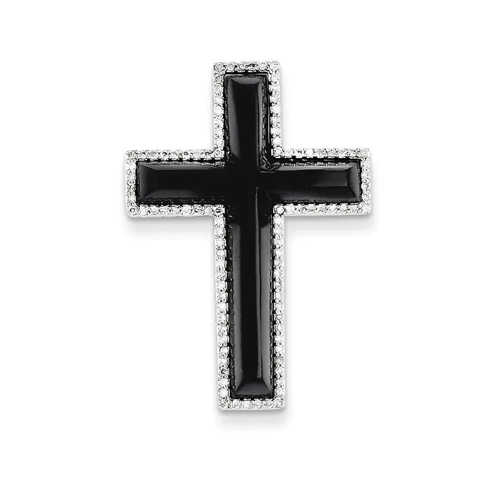 Necklaces Goldia 14K White Gold Onyx and Real Diamond Pendant
