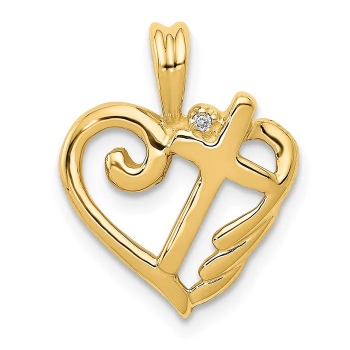 Necklaces Goldia 14K Yellow Gold AA Real Diamond Heart with Cross Pendant