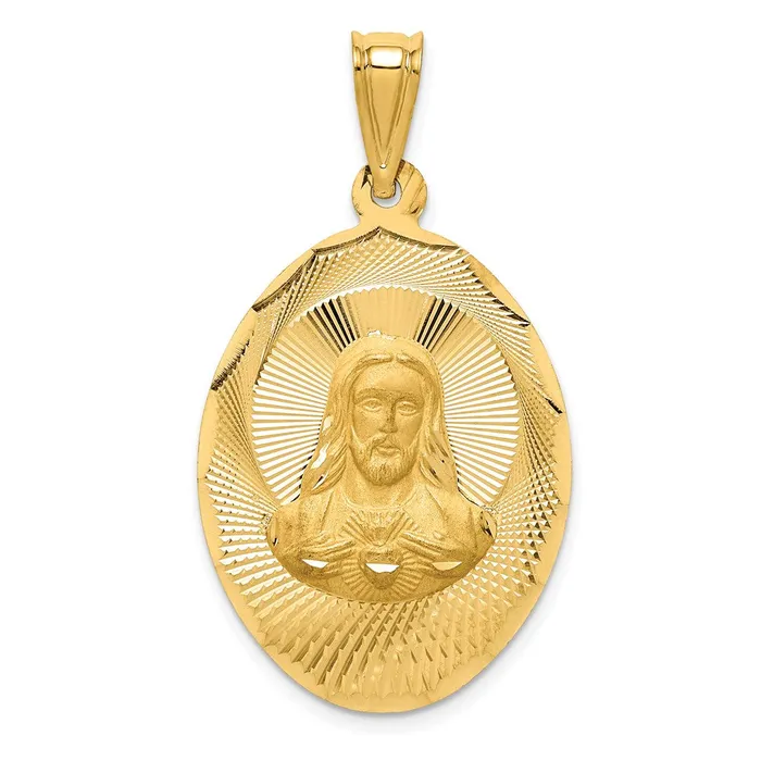 Necklaces Goldia 14k Yellow Gold Polished DC Sagrado Corazon Oval Pendant Necklaces Goldia 14k Yellow Gold Polished DC Sagrado Corazon Oval Pendant