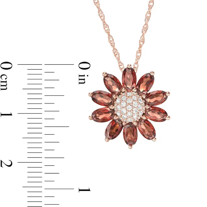 Necklaces Goldia Oval Garnet and LabCreated White Sapphire Daisy Pendant in Sterling Silver with 14K Rose Gold Plate Necklaces Goldia Oval Garnet and LabCreated White Sapphire Daisy Pendant in Sterling Silver with 14K Rose Gold Plate