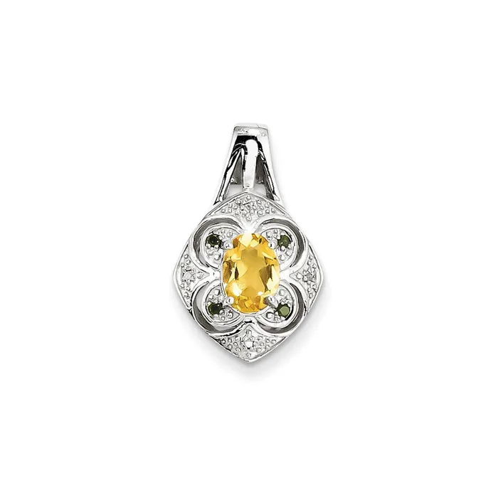 Necklaces Goldia Sterling Silver WhiteGreen Diamond u0026 Citrine Oval Pendant Necklaces Goldia Sterling Silver WhiteGreen Diamond u0026 Citrine Oval Pendant