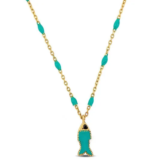 Necklaces JMS always Original Amour Green Enamel Fish Necklace In 14K Yellow Gold Necklaces JMS always Original Amour Green Enamel Fish Necklace In 14K Yellow Gold