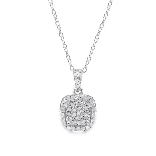 Original Diamond Muse 025 cttw White Gold Over Sterling Silver Cushion Frame Necklace for Women JMS always Necklaces Original Diamond Muse 025 cttw White Gold Over Sterling Silver Cushion Frame Necklace for Women JMS always Necklaces