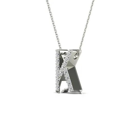 Original Maulijewels 012 Carat Natural Diamond Initial K Pendant Necklace In 14K White Gold With 18 Gold Cable Chain JMS always Necklaces Original Maulijewels 012 Carat Natural Diamond Initial K Pendant Necklace In 14K White Gold With 18 Gold Cable Chain JMS always Necklaces