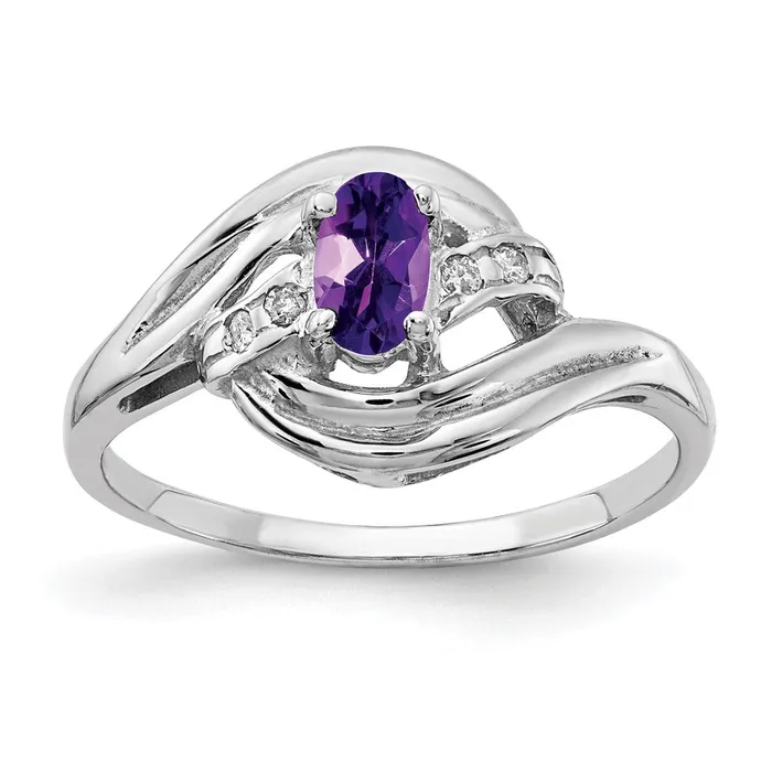 Rings 14k White Gold Amethyst Real Diamond ring Goldia